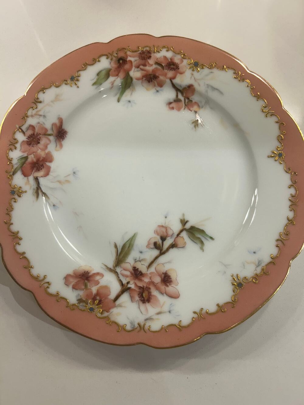 Antique Rosenthal Handpainted Floral Gold Pink Dish Gilt Scallop Plate Dish 1892